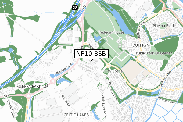 NP10 8SB map - small scale - OS Open Zoomstack (Ordnance Survey)