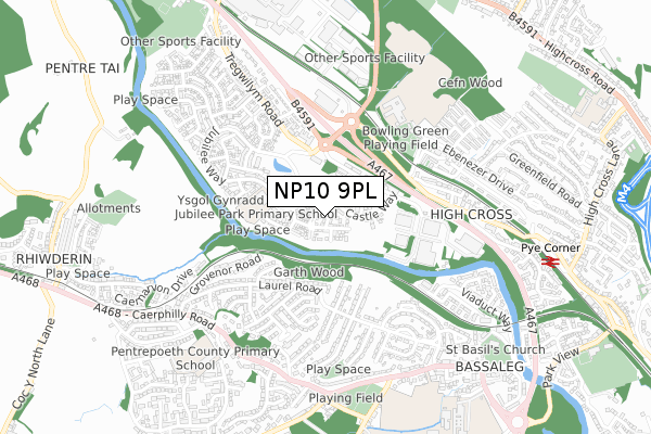 NP10 9PL map - small scale - OS Open Zoomstack (Ordnance Survey)