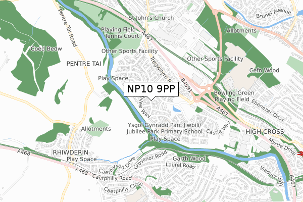 NP10 9PP map - small scale - OS Open Zoomstack (Ordnance Survey)