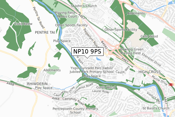 NP10 9PS map - small scale - OS Open Zoomstack (Ordnance Survey)