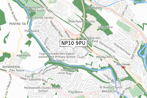 NP10 9PU map - small scale - OS Open Zoomstack (Ordnance Survey)