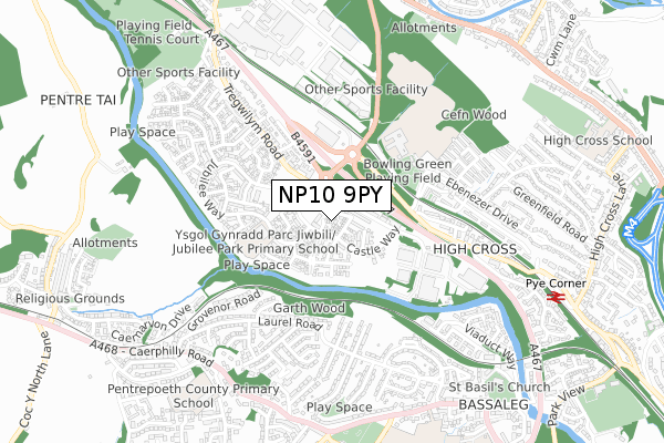NP10 9PY map - small scale - OS Open Zoomstack (Ordnance Survey)