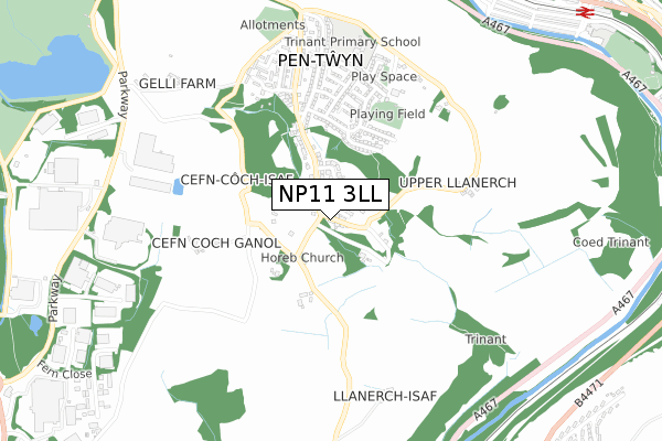 NP11 3LL map - small scale - OS Open Zoomstack (Ordnance Survey)