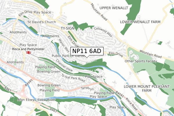 NP11 6AD map - small scale - OS Open Zoomstack (Ordnance Survey)