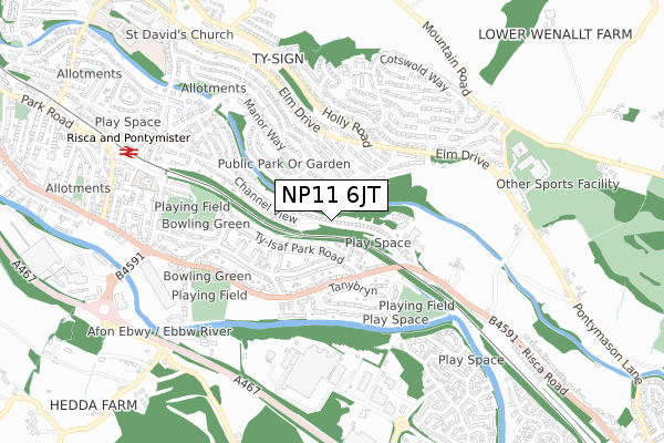NP11 6JT map - small scale - OS Open Zoomstack (Ordnance Survey)