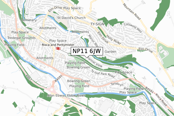 NP11 6JW map - small scale - OS Open Zoomstack (Ordnance Survey)