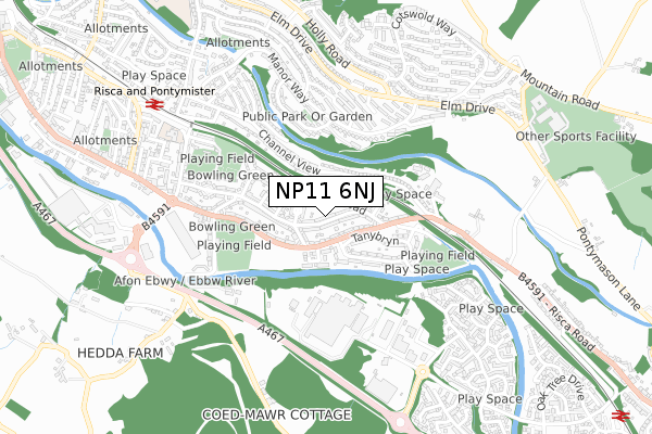 NP11 6NJ map - small scale - OS Open Zoomstack (Ordnance Survey)