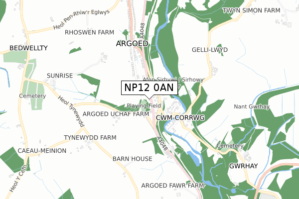 NP12 0AN map - small scale - OS Open Zoomstack (Ordnance Survey)
