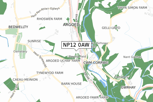 NP12 0AW map - small scale - OS Open Zoomstack (Ordnance Survey)