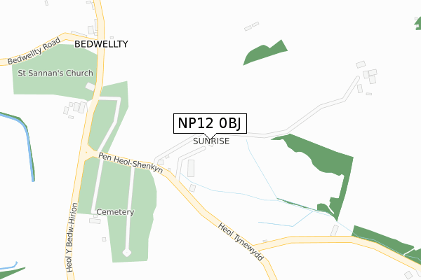 NP12 0BJ map - large scale - OS Open Zoomstack (Ordnance Survey)