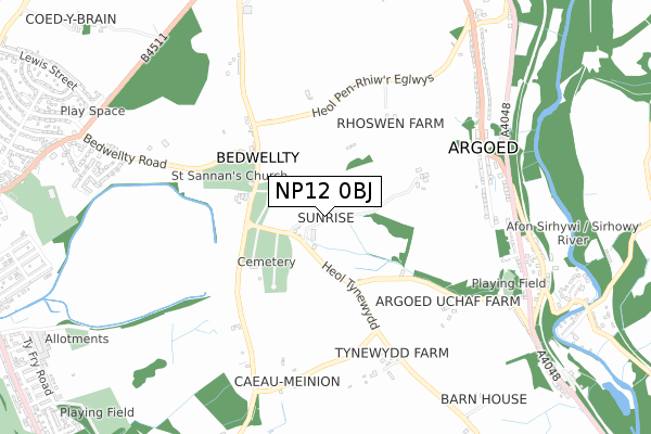 NP12 0BJ map - small scale - OS Open Zoomstack (Ordnance Survey)