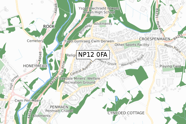 NP12 0FA map - small scale - OS Open Zoomstack (Ordnance Survey)
