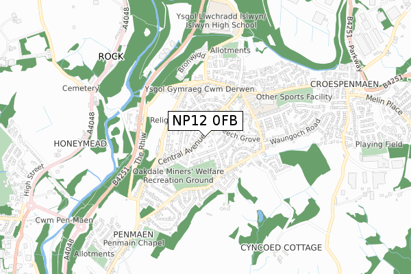 NP12 0FB map - small scale - OS Open Zoomstack (Ordnance Survey)