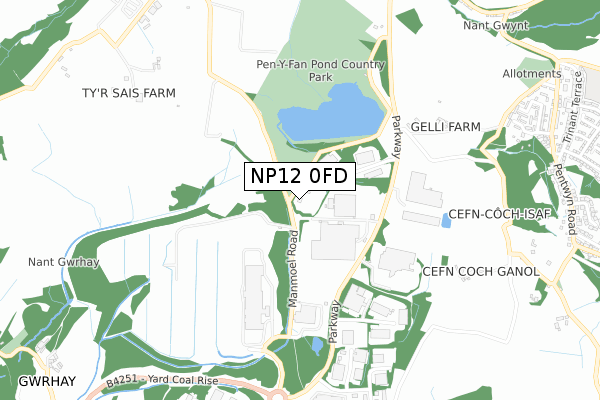 NP12 0FD map - small scale - OS Open Zoomstack (Ordnance Survey)
