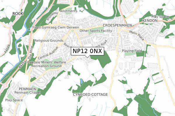 NP12 0NX map - small scale - OS Open Zoomstack (Ordnance Survey)