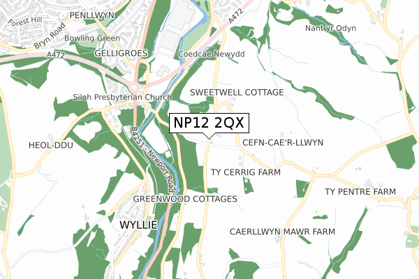 NP12 2QX map - small scale - OS Open Zoomstack (Ordnance Survey)