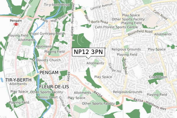 NP12 3PN map - small scale - OS Open Zoomstack (Ordnance Survey)