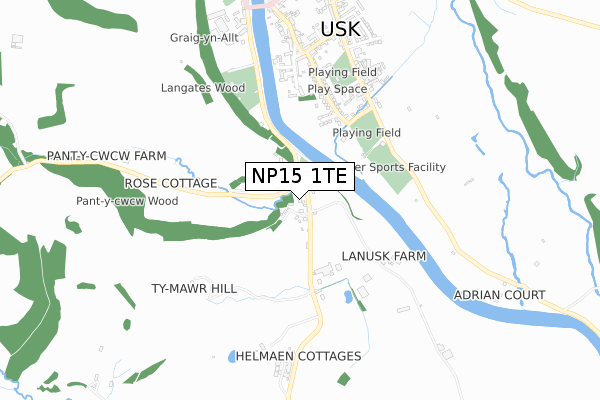NP15 1TE map - small scale - OS Open Zoomstack (Ordnance Survey)