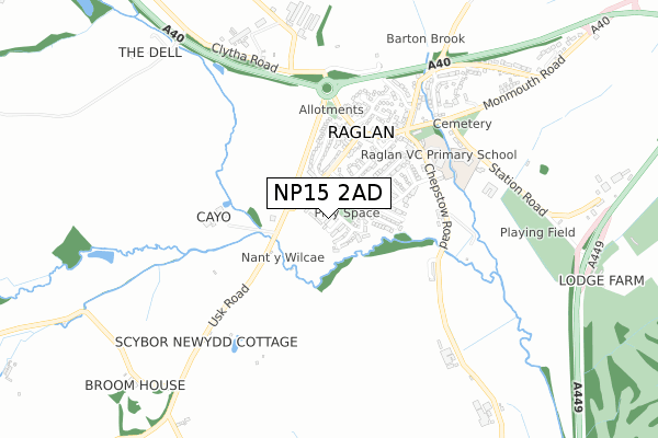 NP15 2AD map - small scale - OS Open Zoomstack (Ordnance Survey)