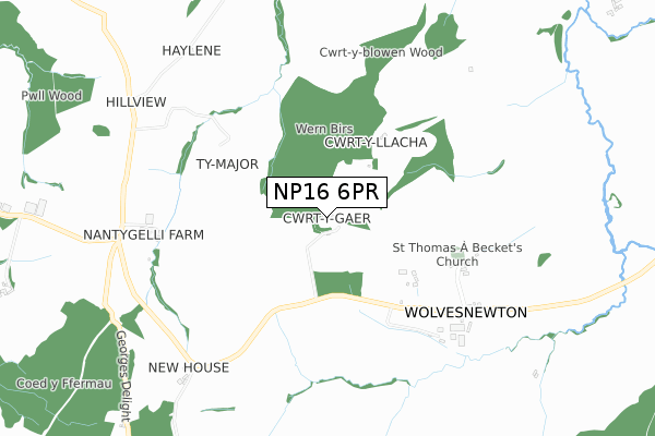 NP16 6PR map - small scale - OS Open Zoomstack (Ordnance Survey)