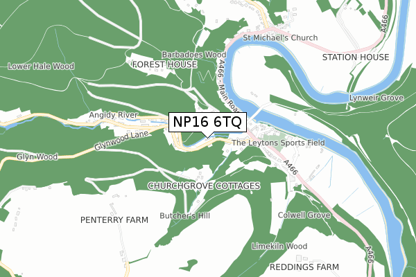 NP16 6TQ map - small scale - OS Open Zoomstack (Ordnance Survey)