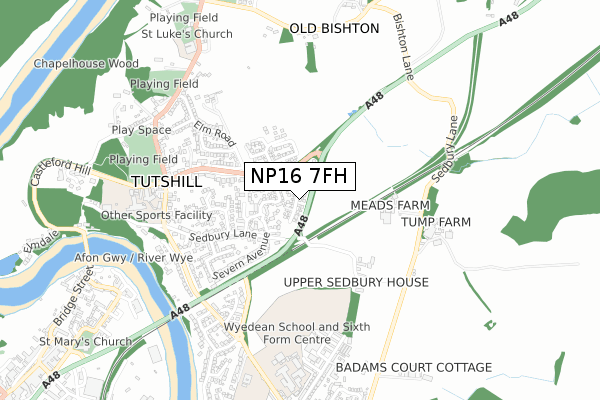 NP16 7FH map - small scale - OS Open Zoomstack (Ordnance Survey)