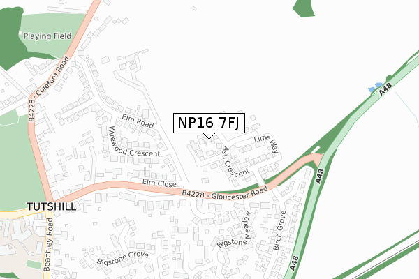 NP16 7FJ map - large scale - OS Open Zoomstack (Ordnance Survey)