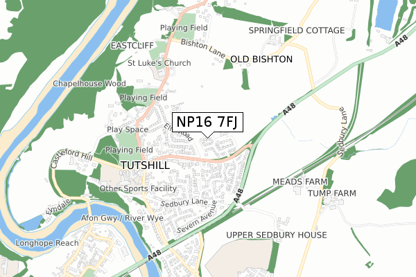 NP16 7FJ map - small scale - OS Open Zoomstack (Ordnance Survey)