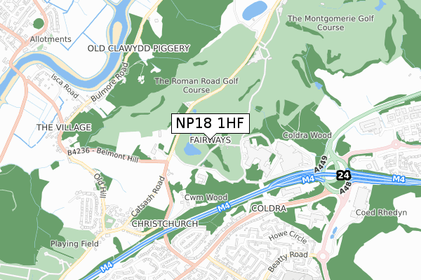 NP18 1HF map - small scale - OS Open Zoomstack (Ordnance Survey)