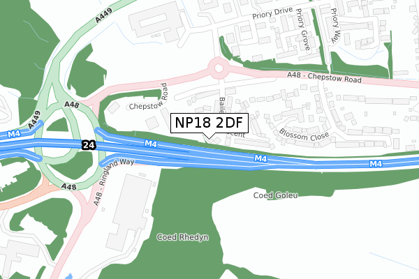 NP18 2DF map - large scale - OS Open Zoomstack (Ordnance Survey)