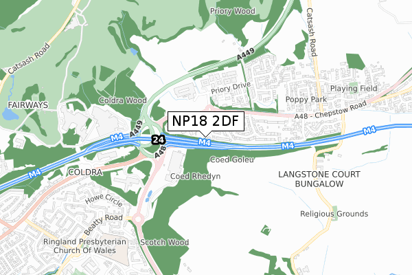 NP18 2DF map - small scale - OS Open Zoomstack (Ordnance Survey)