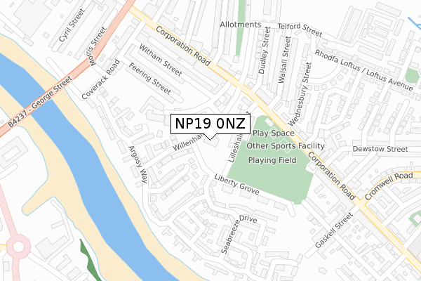 NP19 0NZ map - large scale - OS Open Zoomstack (Ordnance Survey)