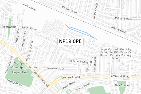 NP19 0PE map - large scale - OS Open Zoomstack (Ordnance Survey)