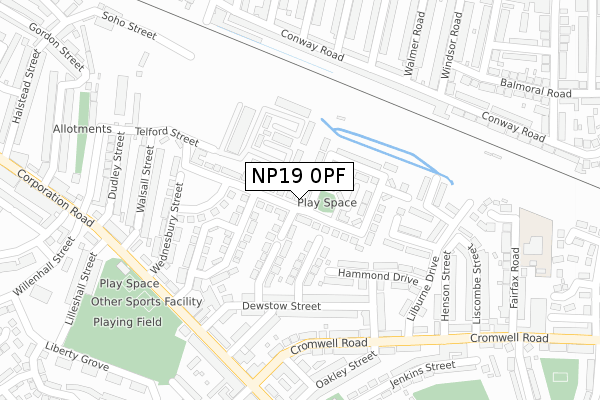 NP19 0PF map - large scale - OS Open Zoomstack (Ordnance Survey)