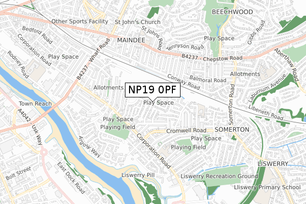 NP19 0PF map - small scale - OS Open Zoomstack (Ordnance Survey)