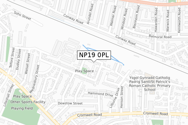 NP19 0PL map - large scale - OS Open Zoomstack (Ordnance Survey)