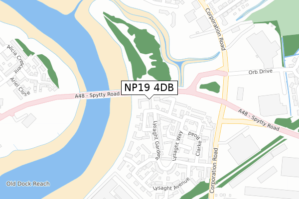 NP19 4DB map - large scale - OS Open Zoomstack (Ordnance Survey)