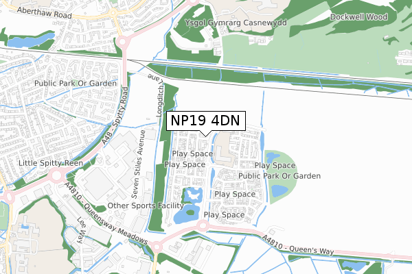 NP19 4DN map - small scale - OS Open Zoomstack (Ordnance Survey)