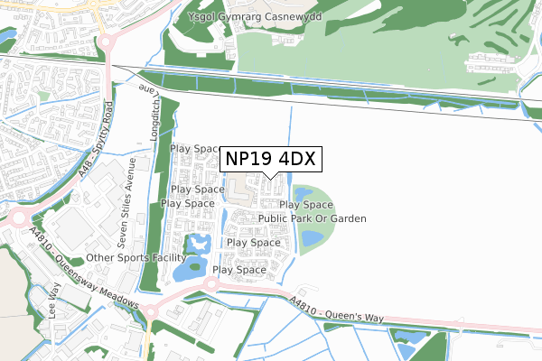 NP19 4DX map - small scale - OS Open Zoomstack (Ordnance Survey)
