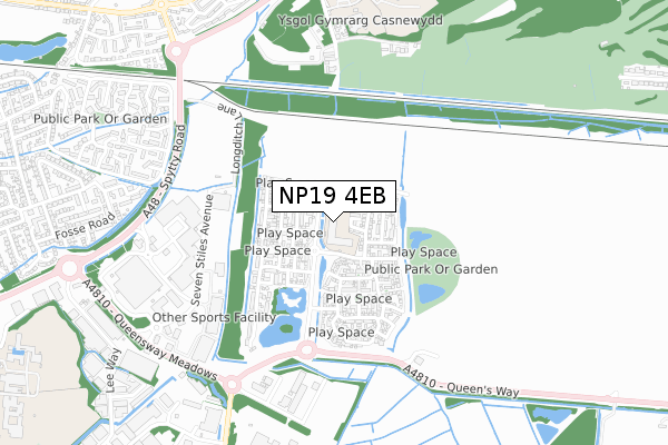 NP19 4EB map - small scale - OS Open Zoomstack (Ordnance Survey)