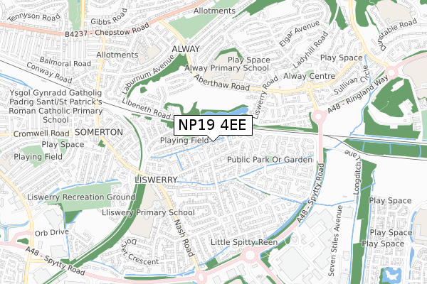 NP19 4EE map - small scale - OS Open Zoomstack (Ordnance Survey)