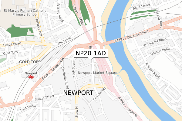 NP20 1AD map - large scale - OS Open Zoomstack (Ordnance Survey)