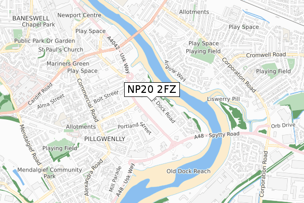 NP20 2FZ map - small scale - OS Open Zoomstack (Ordnance Survey)