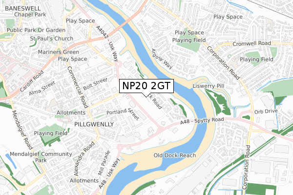 NP20 2GT map - small scale - OS Open Zoomstack (Ordnance Survey)