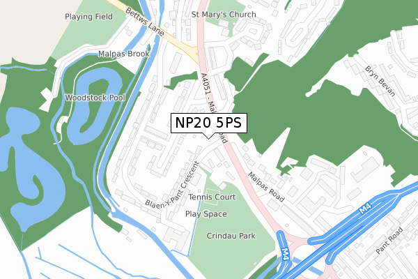 NP20 5PS map - large scale - OS Open Zoomstack (Ordnance Survey)