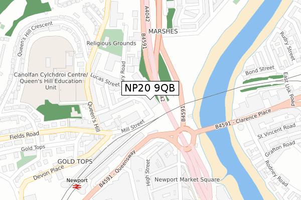 NP20 9QB map - large scale - OS Open Zoomstack (Ordnance Survey)