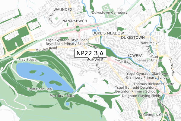 NP22 3JA map - small scale - OS Open Zoomstack (Ordnance Survey)