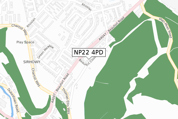 NP22 4PD map - large scale - OS Open Zoomstack (Ordnance Survey)