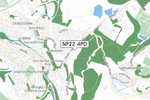 NP22 4PD map - small scale - OS Open Zoomstack (Ordnance Survey)
