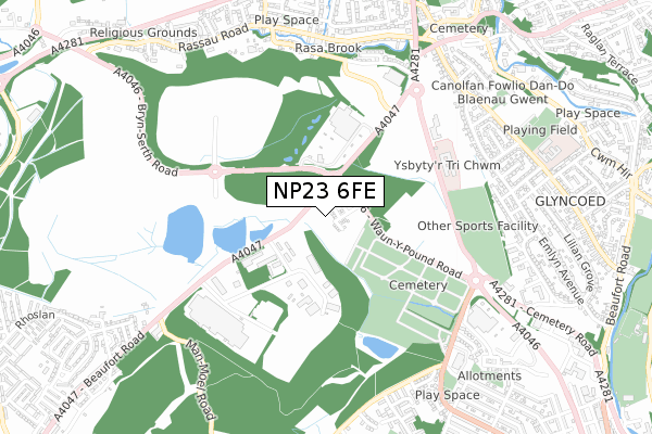 NP23 6FE map - small scale - OS Open Zoomstack (Ordnance Survey)